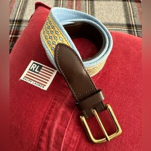 VINEYARD VINES 🐳 Men’s Blue/Yellow ‘School of Fish’ Canvas & Grosgrain Belt  36